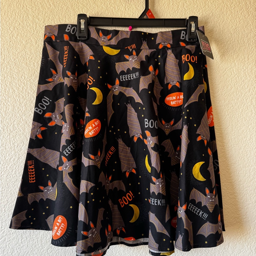 Halloween Retrolicious Bat Print Skirt - Black